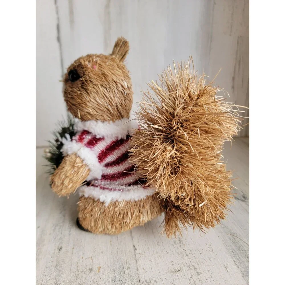 pier 1 Bristle brush squirrel sweater wreath unique home decor Xmas animal winte